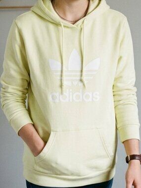 adidas Originals Adicolor Pale Yellow Trefoil Hoodie Size XS